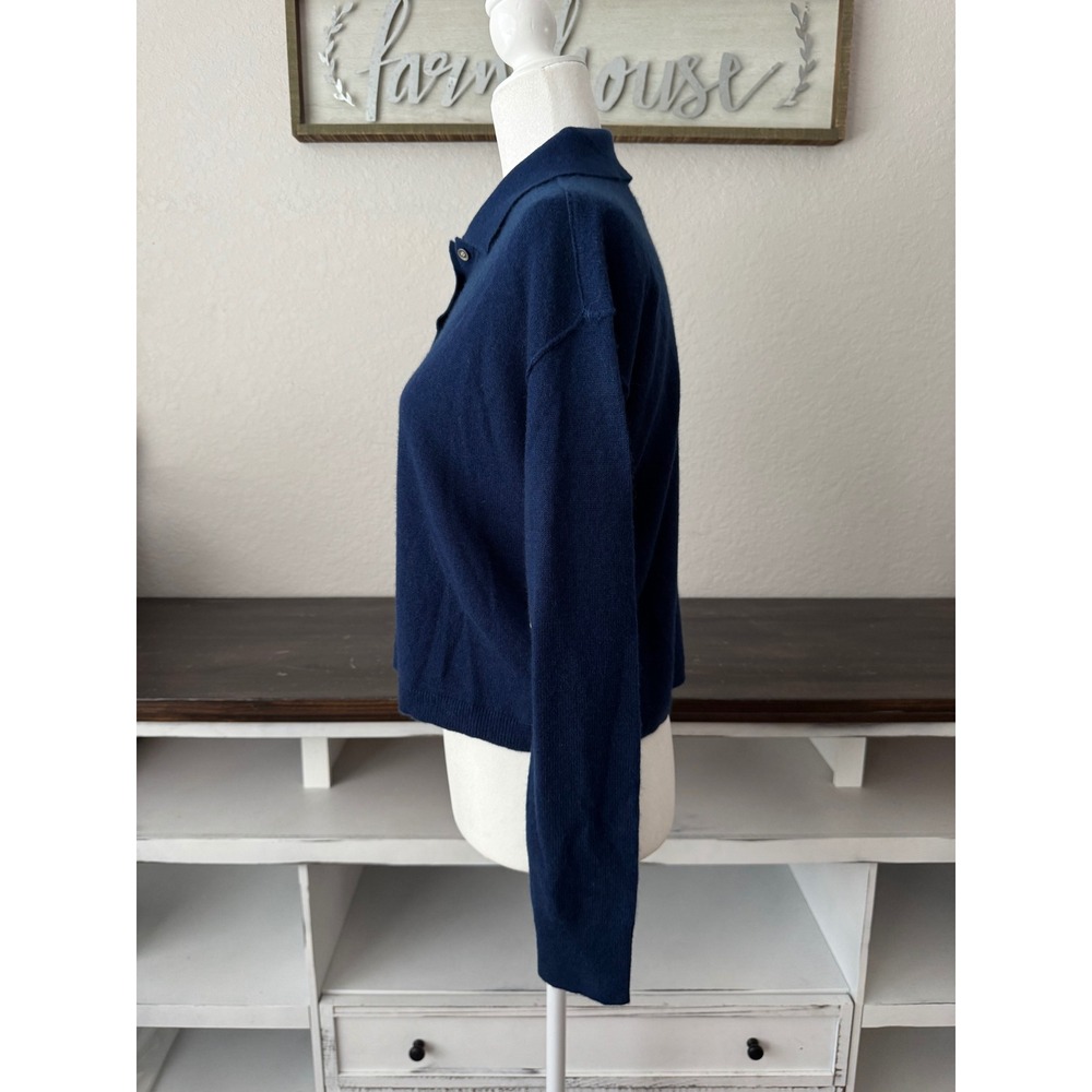 NWT Pilcro Jensen 100% Cashmere Crop Polo Sweater Anthropologie Size XS Navy - Picture 9 of 10